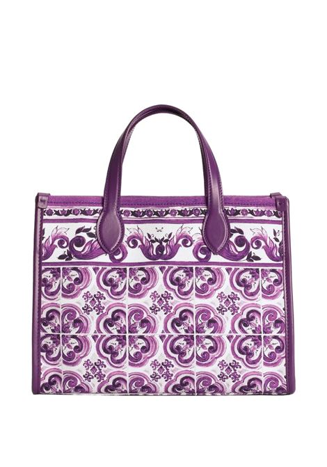 Borsa a Mano in Canvas Stampato Maiolica Viola DOLCE & GABBANA KIDS | EB0252-A7131I03TN